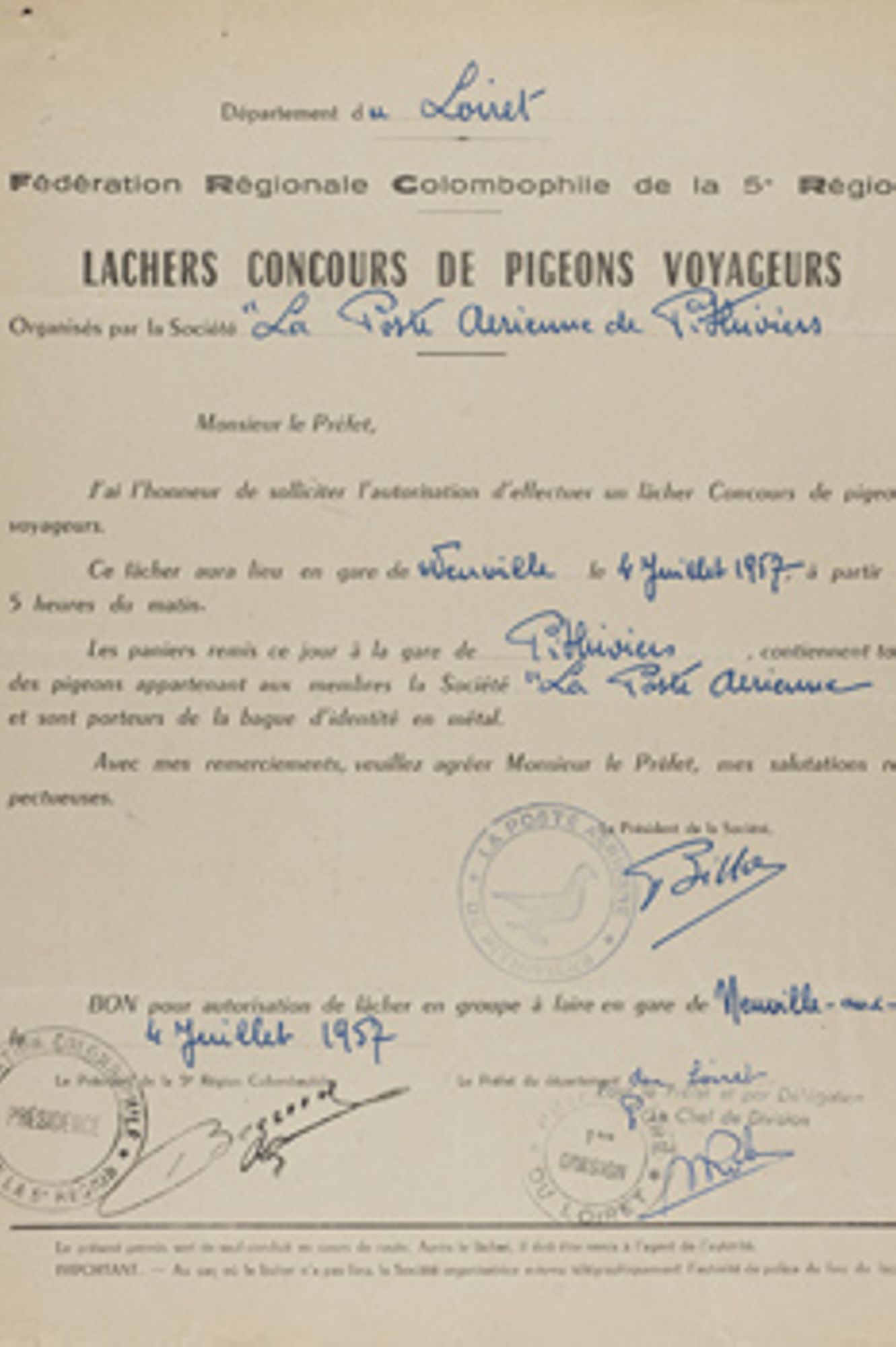 Colombophilie dans le Loiret ou la "poste aérienne de Pithiviers"