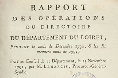 Couverture du Rapport des opérations du Directoire du département du Loiret en décembre 1790 et les dix premiers mois de 1791.