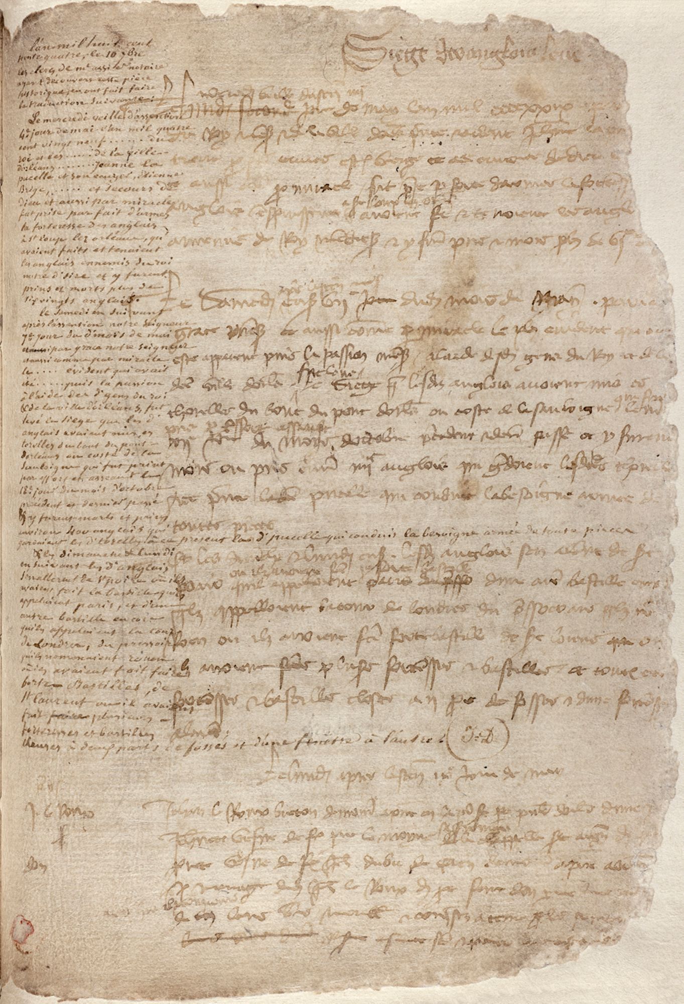 Levée du siège d'Orléans vue par un contemporain - 1429.