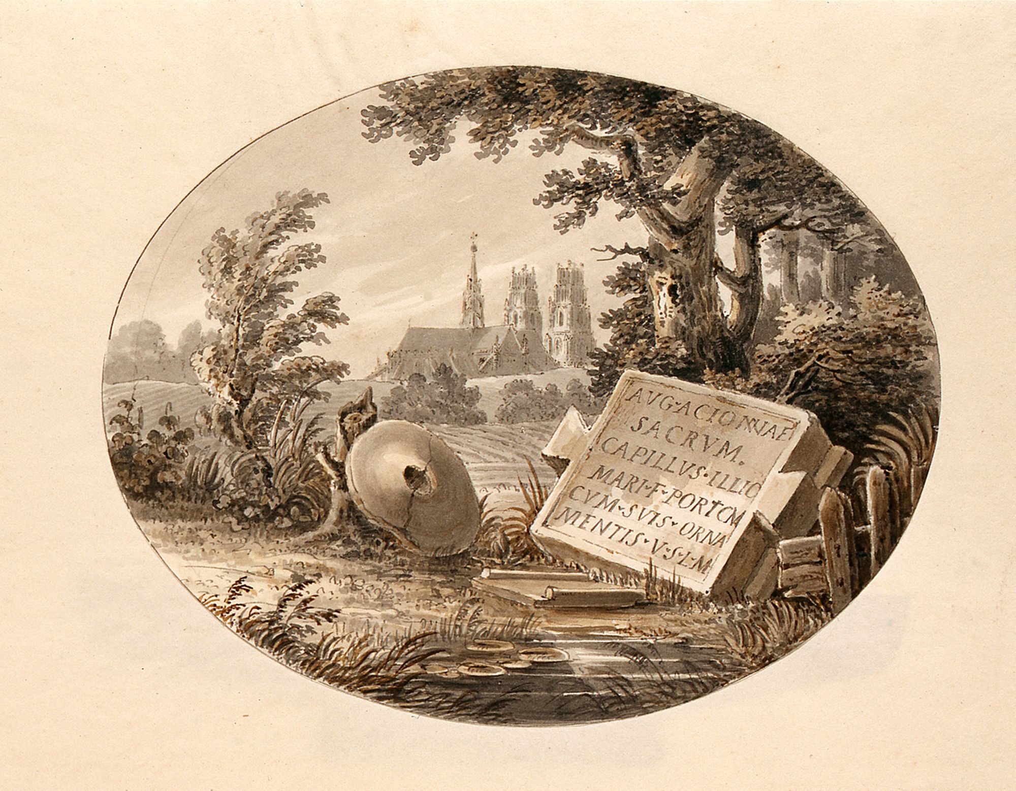 Fontaine de l'Etuvée, aquarelle de Charles Pensée - 1824.