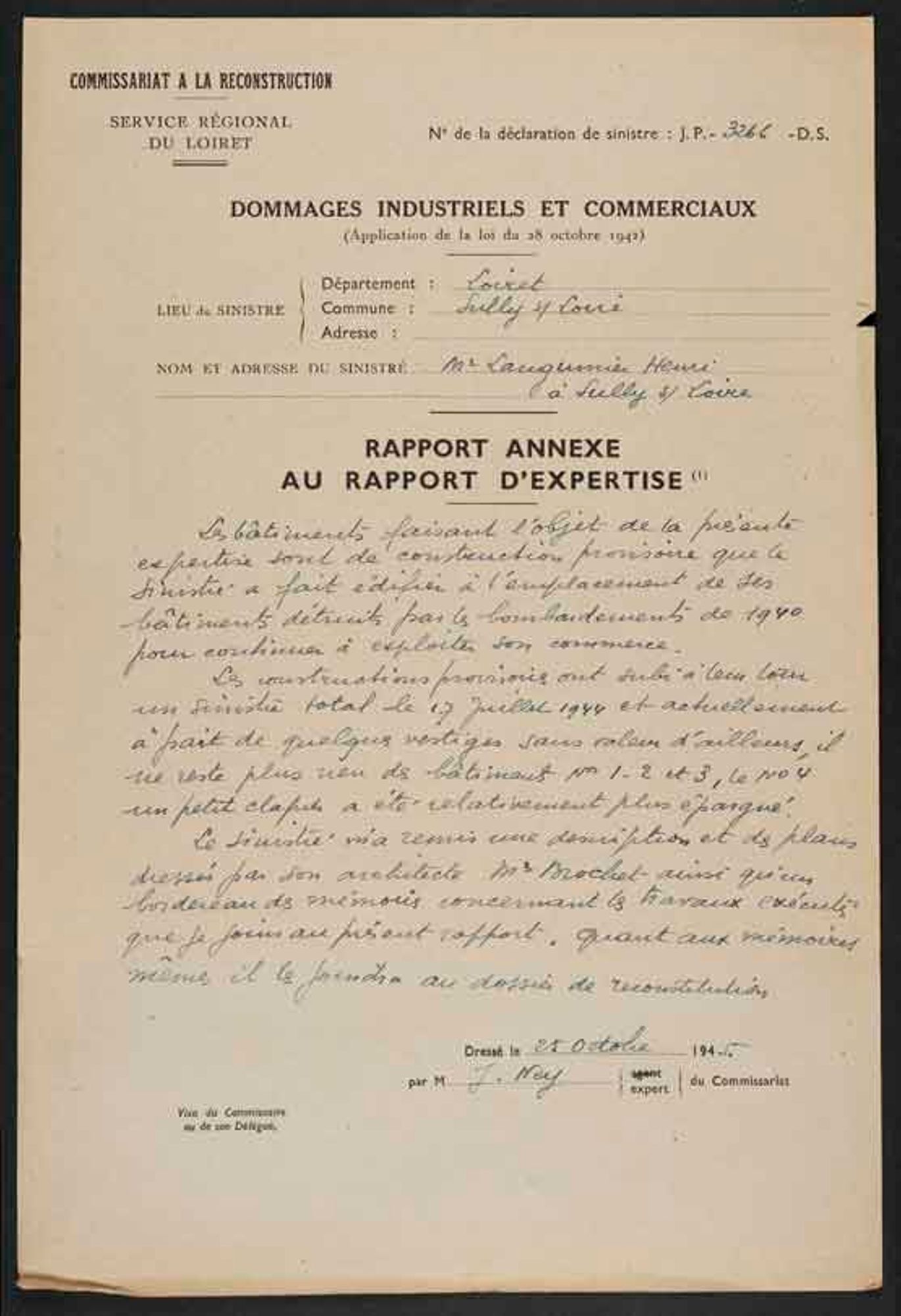 Hôtel du Pont-de-Sologne : rapport de l'expert