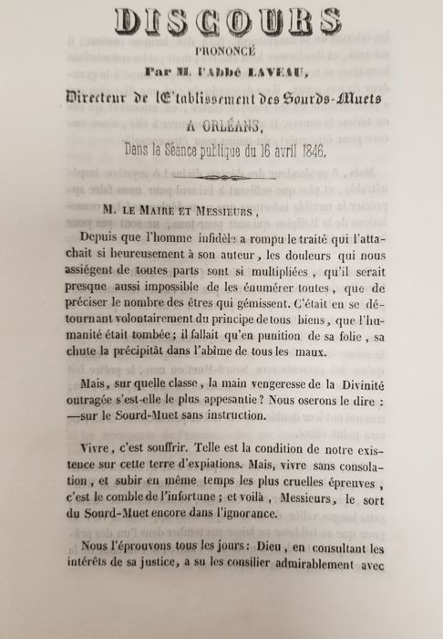Extraits du discours prononcé par l’abbé Laveau dans la séance publique du 16 avril 1846.