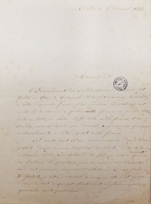 Lettre de l'abbé Laveau, directeur des Sourds-Muets, au sujet de l'organisation et la gestion financière de l’institution, 2 janvier 1852.