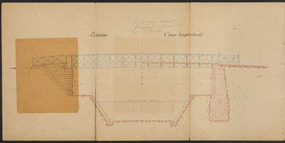 Coupe longitudinale du pont tournant et son tablier métallique à Chécy, au-dessus du canal d’Orléans (9 mai 1888)
