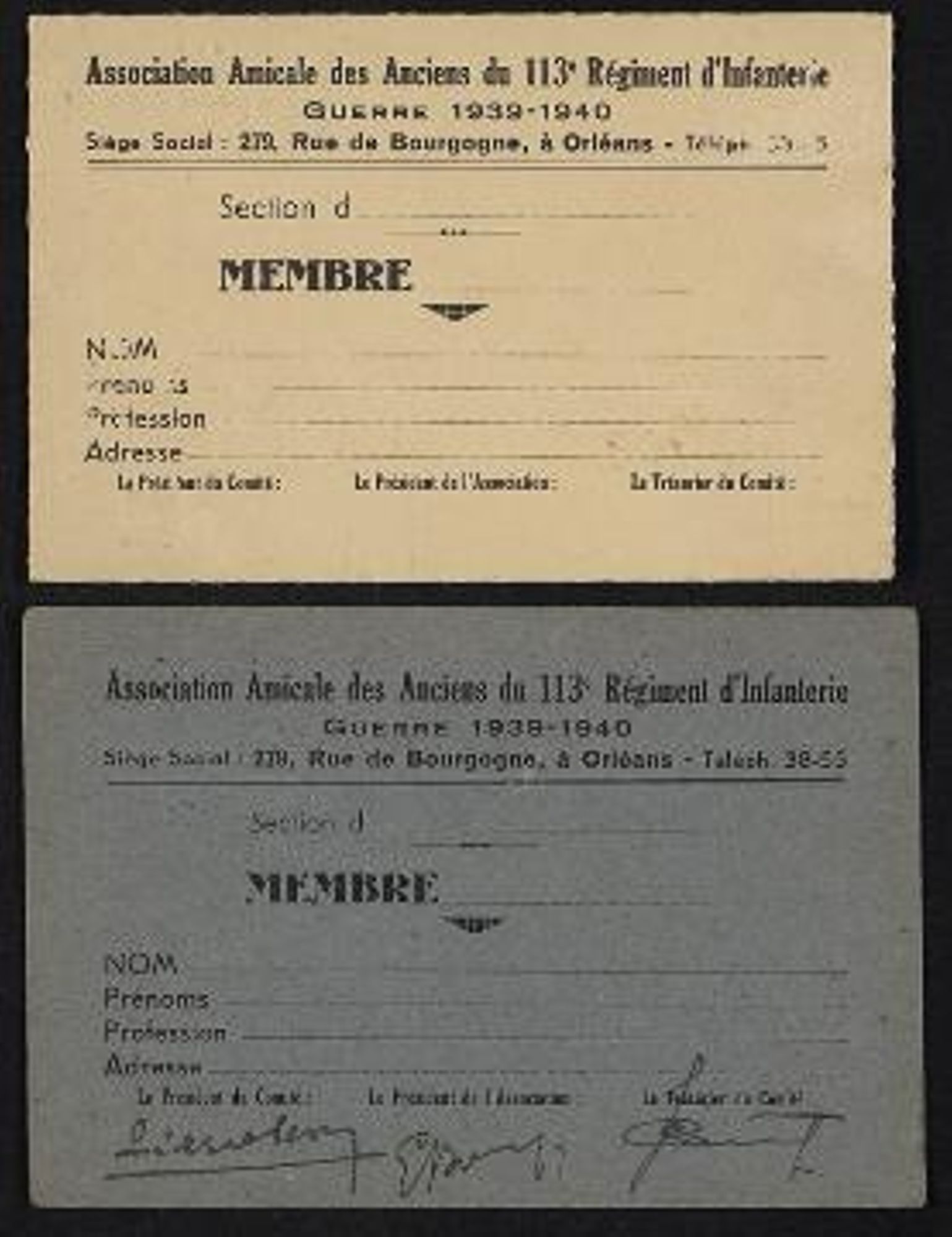 Spécimens de cartes d'adhérents