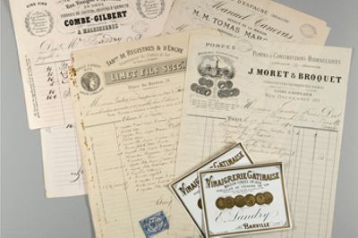 Factures et étiquettes de la vinaigrerie Landry, XIXe siècle