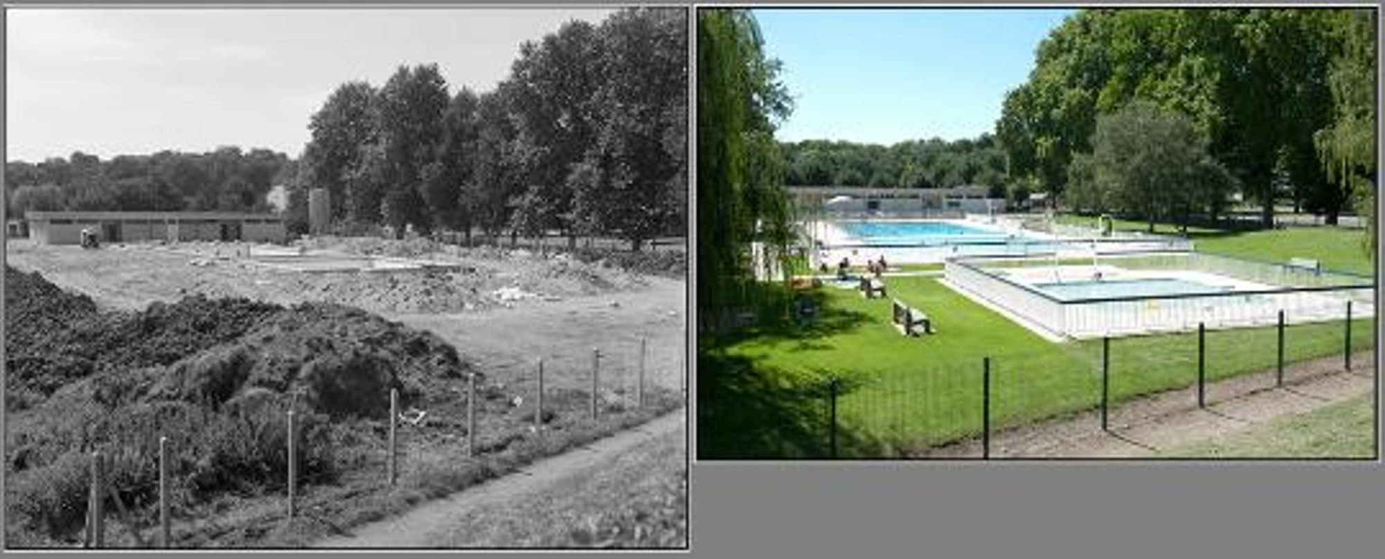 Meung-sur-Loire, la piscine. (août 1970 / août 2011)