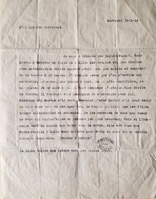 Lettre anonyme d’un prisonnier, 1944. 