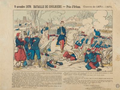 9 novembre 1870. Bataille de Coulmiers. - Prise d'Orléans. Guerre de 1870-1871" [scène et récit de la bataille, ordre du jour du général d'Aurelles de Paladine]