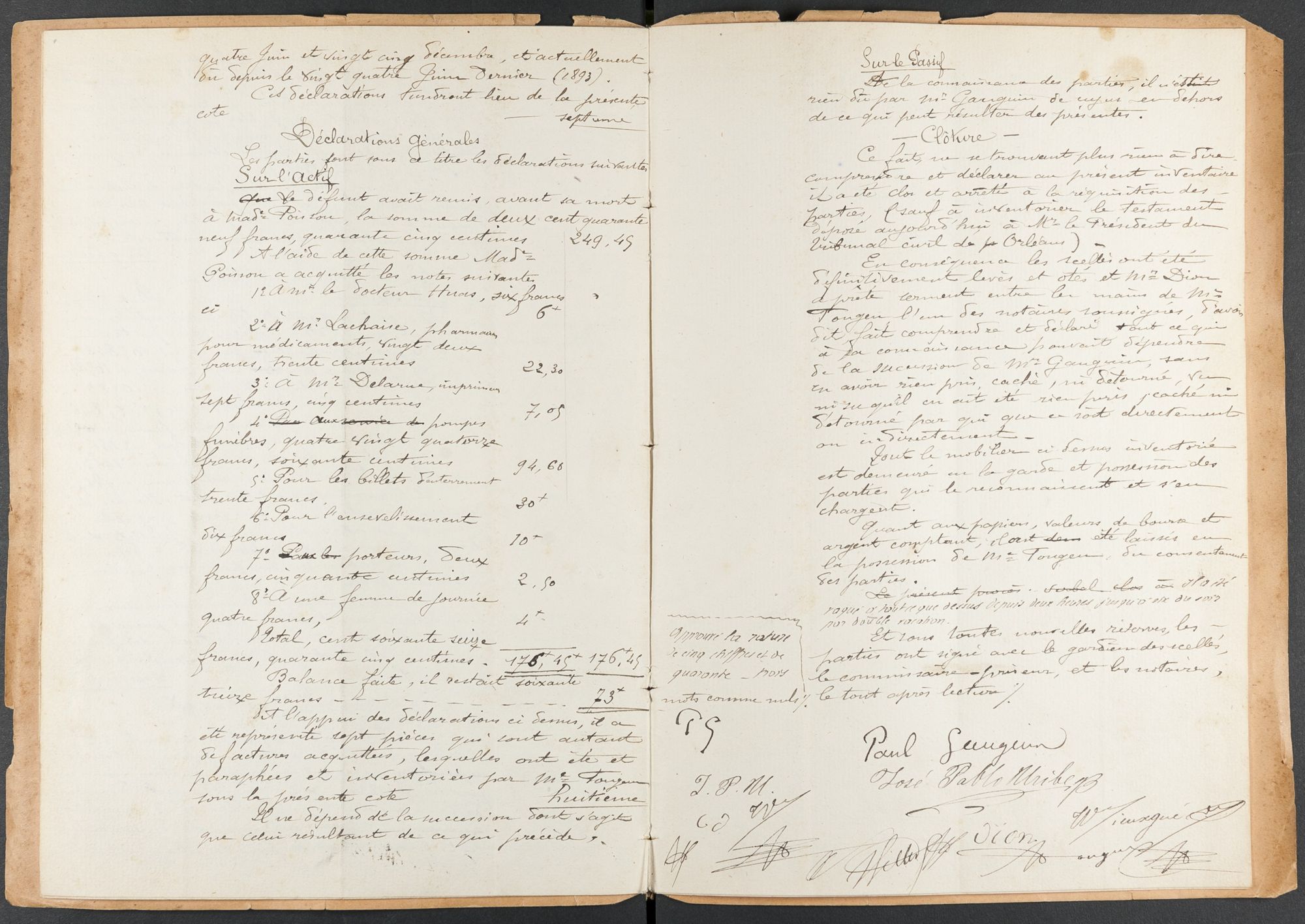 Inventaire après-décès d'Isidore Gauguin : minute d'Albert FOUGEU notaire à Orléans (15 septembre 1893)