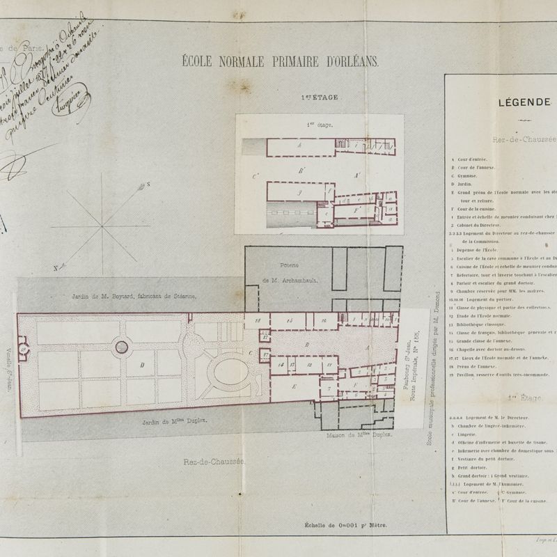 Plan de l'école normale primaire d'Orleans  : minute de Ferdinand PAILLAT notaire à Orléans (10 juin 1877)