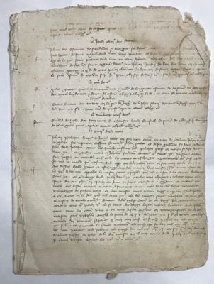 Fragment d’un registre des minutes de Guérin de Milly (vers 1380-1381)