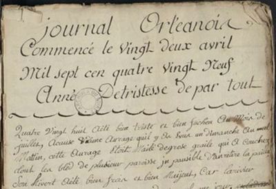 "Journal orléanois", de Jeanne-Victoire Dellezigne, 1789
